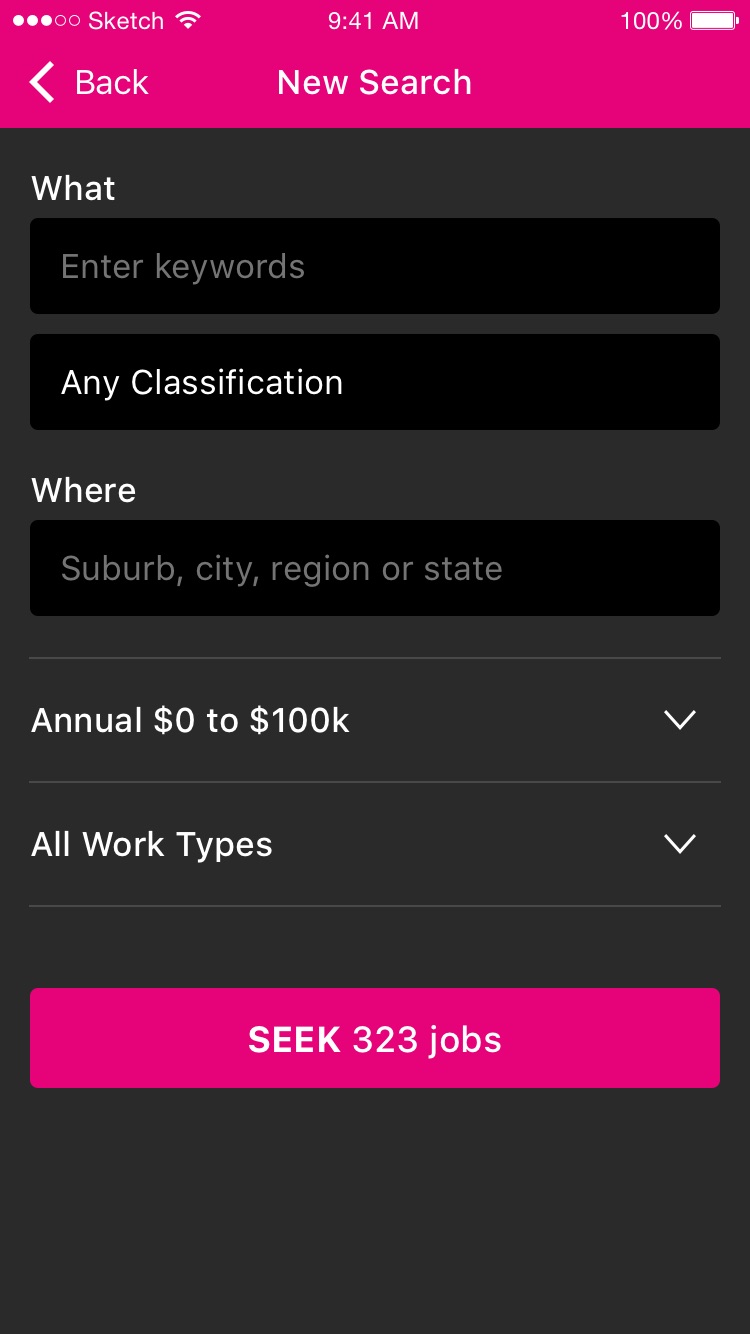 The original app. A single default résumé, a thin profile, and search buried a few levels down.